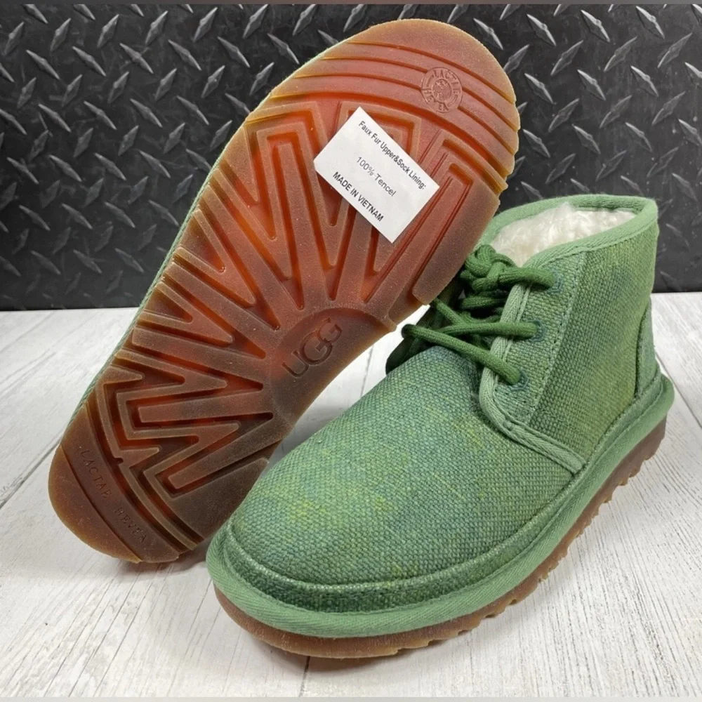 NEW Ugg Neumel Natural Leaf Green Men’s Lined Chukka Boots Lace Up Hemp 8, 10